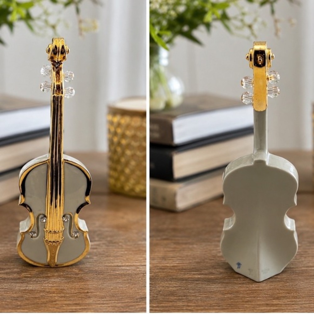 RG Porcellane Italy‎ Limoges Porcelain Violin Figurine Swarovski Gold Accents 17
